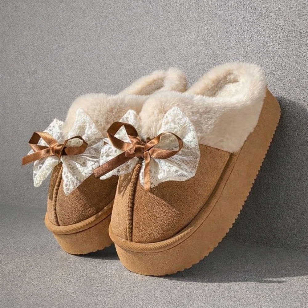 Cozy Tan Women's Slippers with Bow